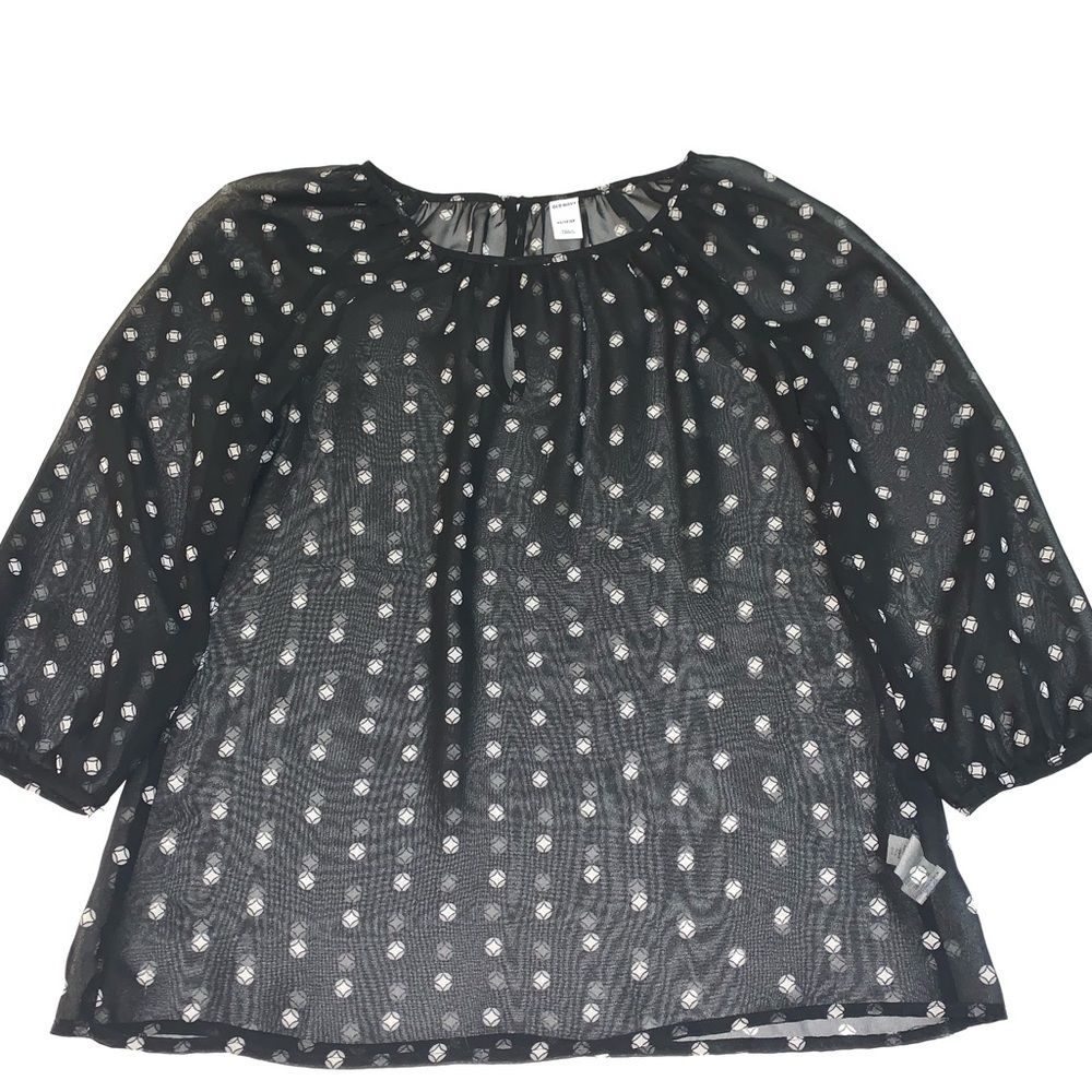 Old Navy Black Sheer Long Sleeve Top with Geometric Pattern Size XS